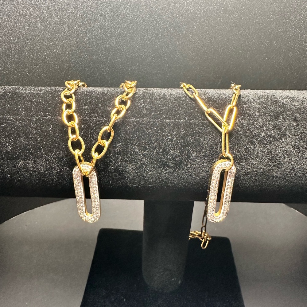 18k Gold-Plated Link Bracelet and Necklace Set with Sparkling Crystal Accent